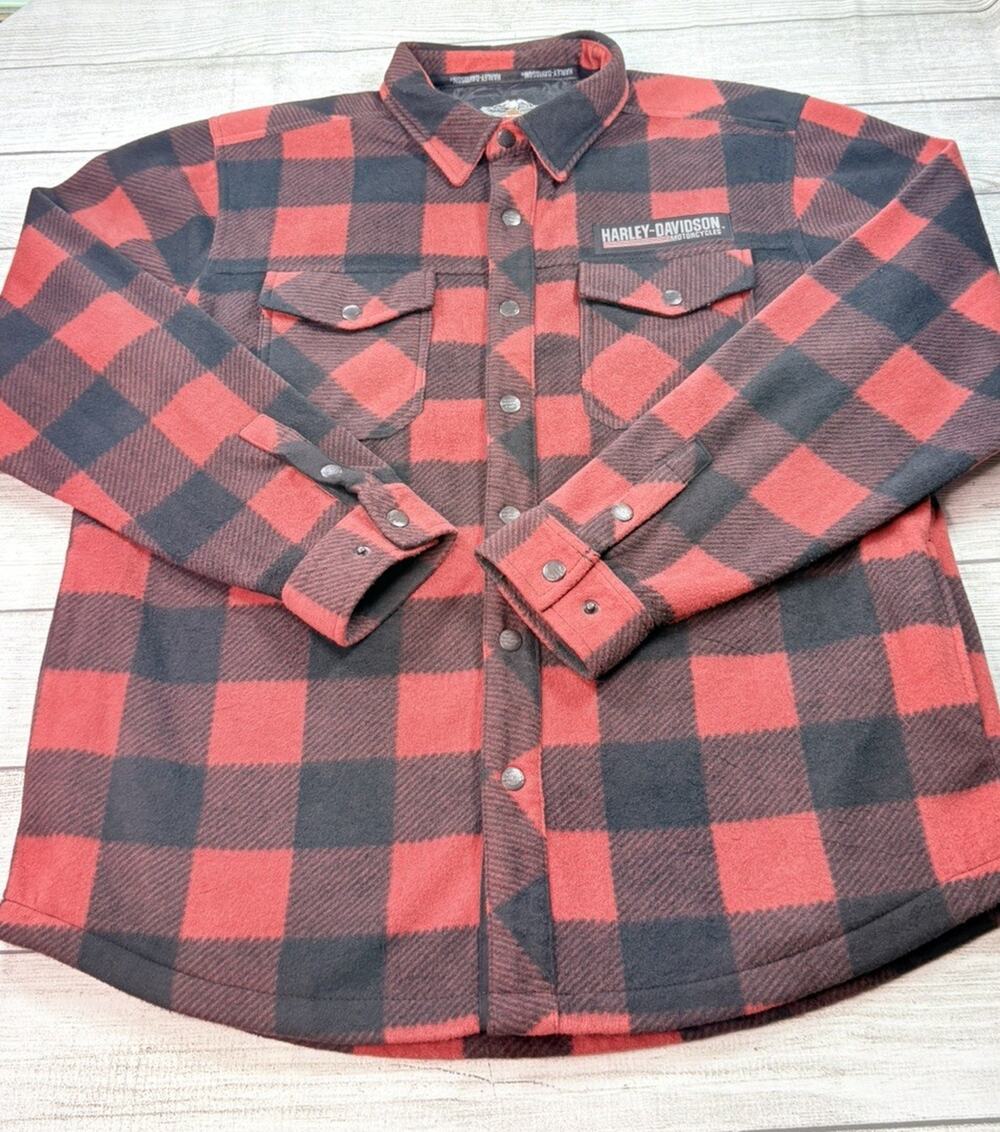 Harley-Davidson Men's H-D Plaid Fleece Shirt Jacket Black Red Size XL